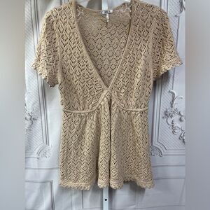 Metro 7 Natural Beige Crochet Baby Doll Sweater Women's XL Boho Top